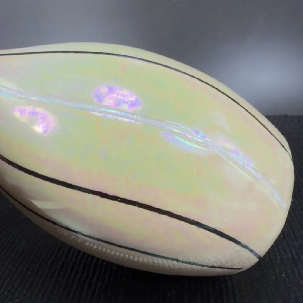 Vintage Ceramic Bud Vase With Yellow Shiny Iridescent‎ Finish Black White Lines